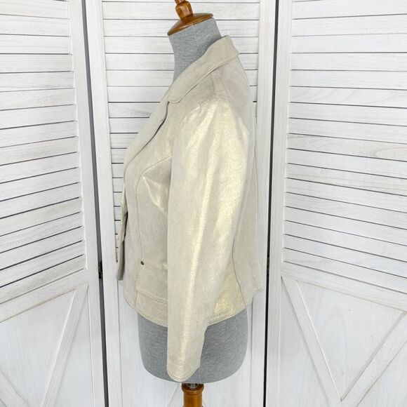 Newport News Vintage Leather Metallic Gold Blazer Jacket Size 8 - Picture 2 of 14